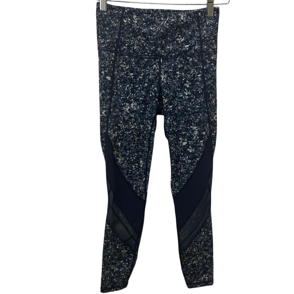 Athleta Womens Blue Speckled Print Mesh Panel Athletic Leggings Size XS
